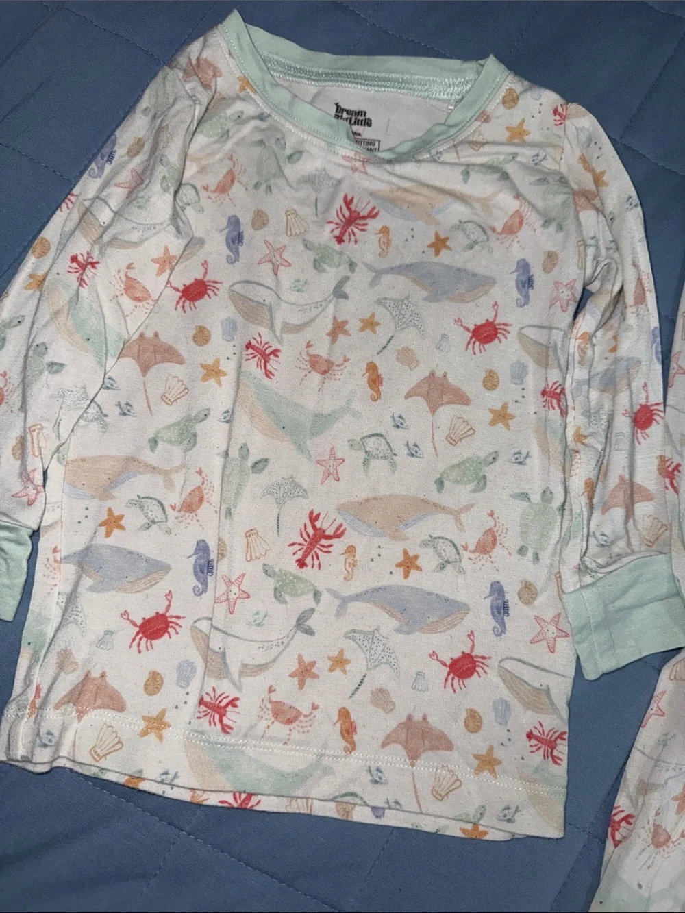Kids' Sea Life Print Pajama Set - Light Mint Trim. 12-18 mo. GUC
